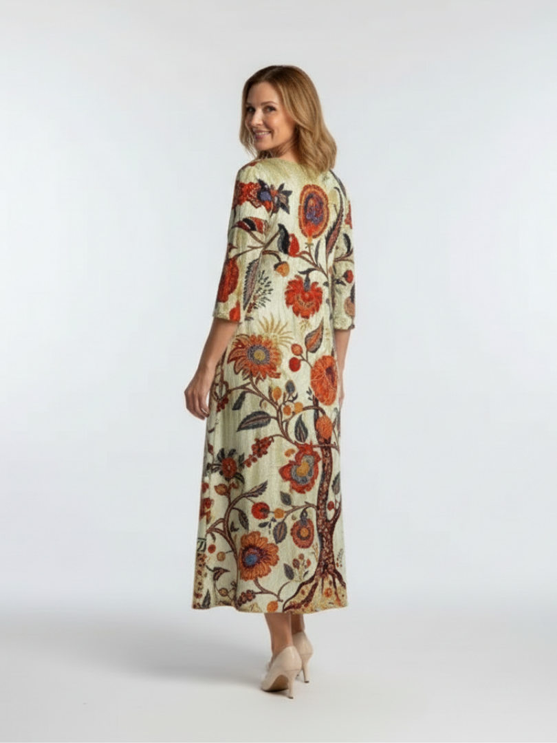 CORISANDE | V NECK LONG SLEEVE FLORAL MIDI DRESS