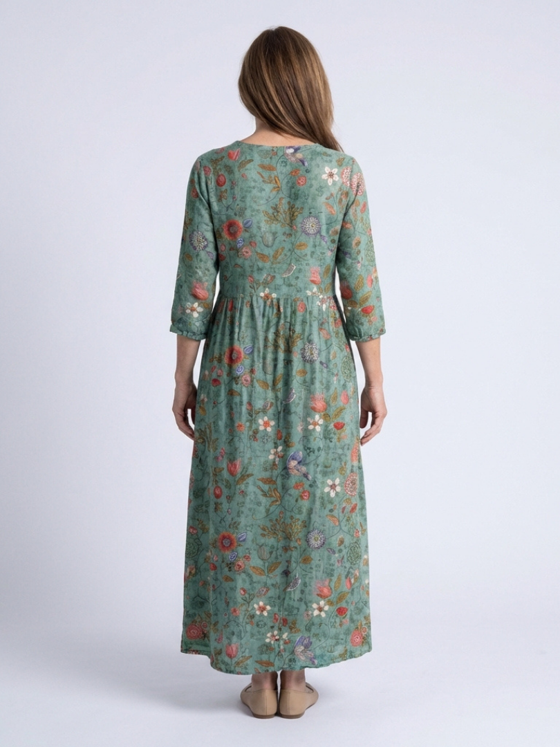 MARINA | FLORAL V NECK THREE QUARTER SLEEVE MAXI DRESS