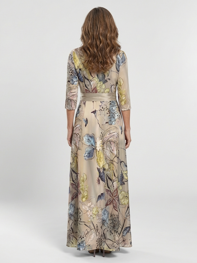 MARGARET | THREE QUARTER SLEEVE FLORAL MAXI WRAP DRESS
